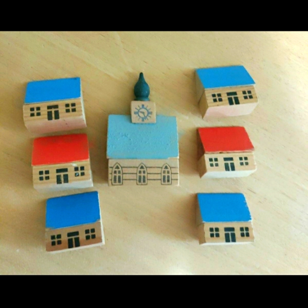 Vintage wooden church and houses